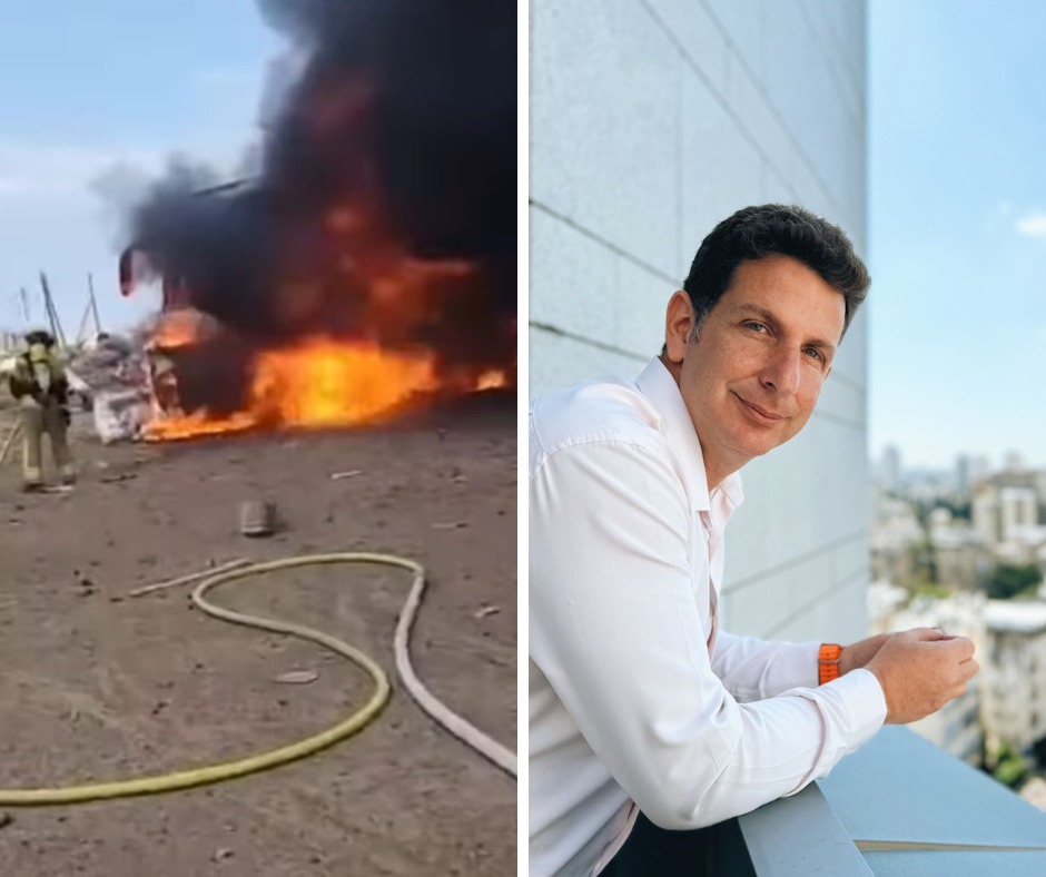 תמונה מחולקת של אזור הפגיעה, ושל ראש העיר יריב פישר