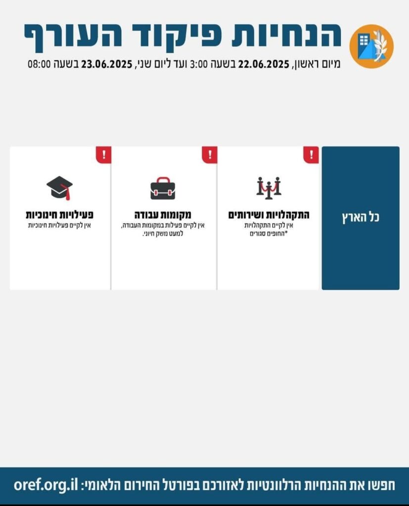 החמרת הנחיות פיקוד העורף