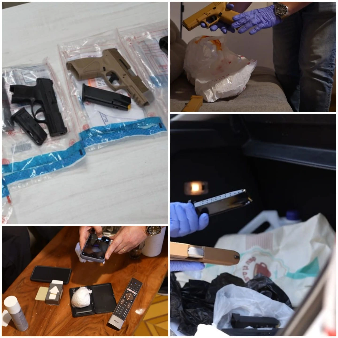 צילום של הנשק הסמים והציוד שנתפסו