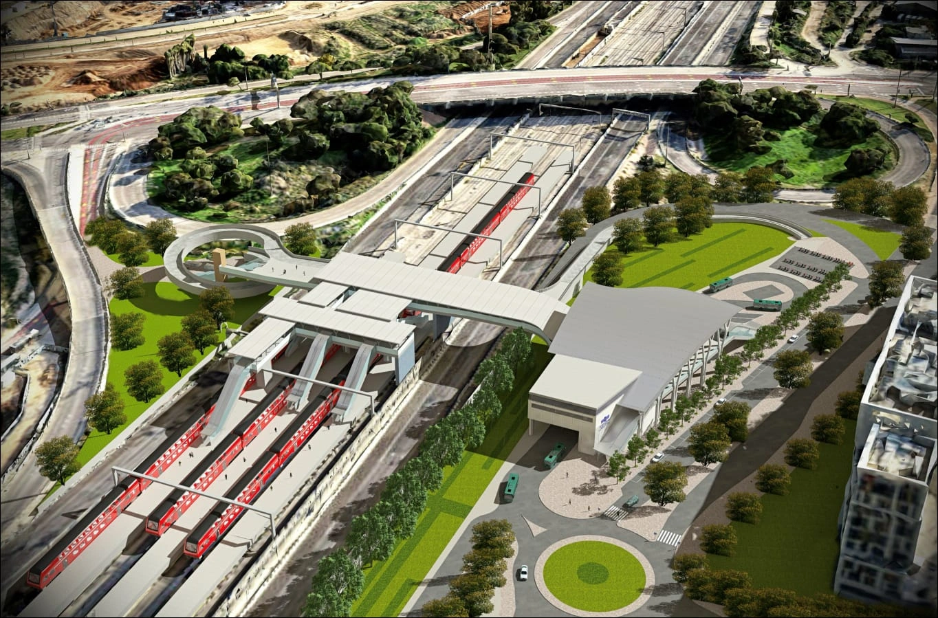 הדמיה של אזור תחנת הרכבת בהרצליה כפי שמתוכננת אחרי העבודות