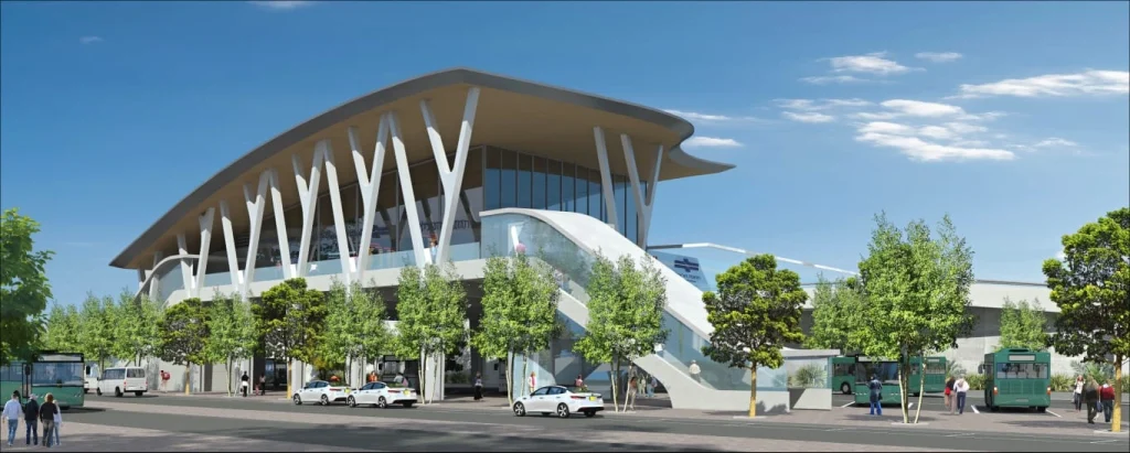 הדמיה של תחנת הרכבת בהרצליה כפי שמתוכננת