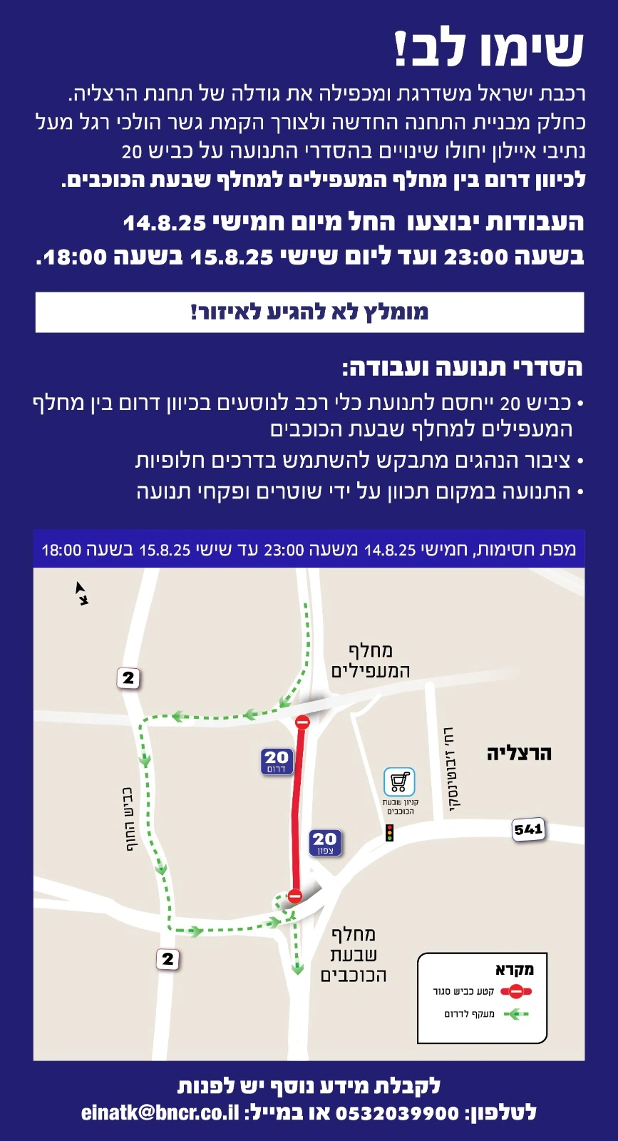 הנחיות רכבת ישראל לתקופת העבודות