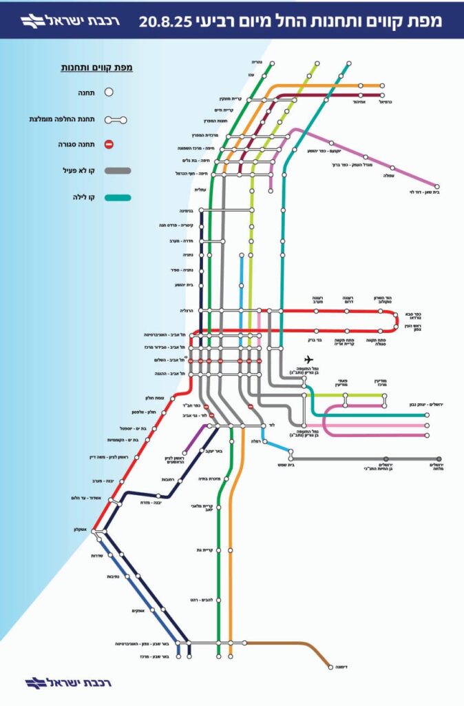 תמונה של מפת הקווים שיפעלו שפרסמו בדוברות הרכבת