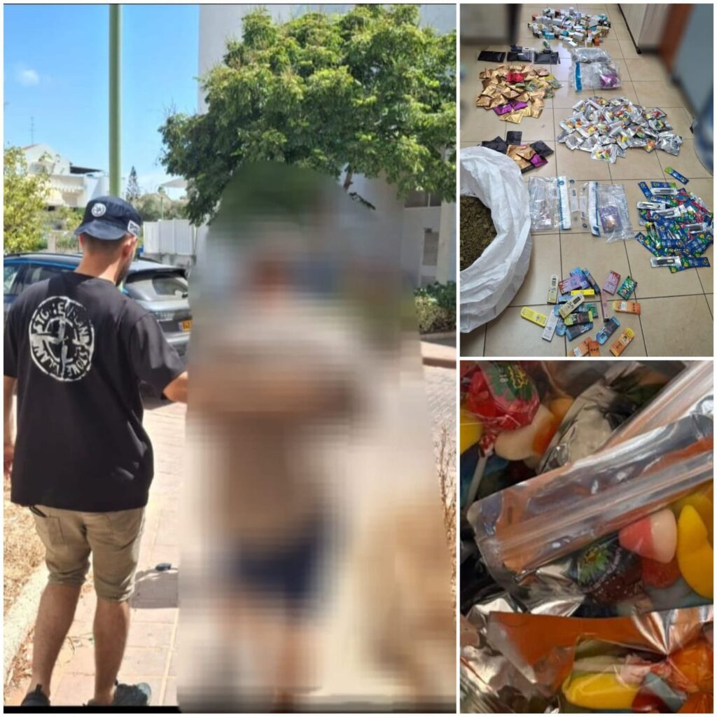 תמונה משולבת של מעצר החשוד והסמים שנתפסו אצלו