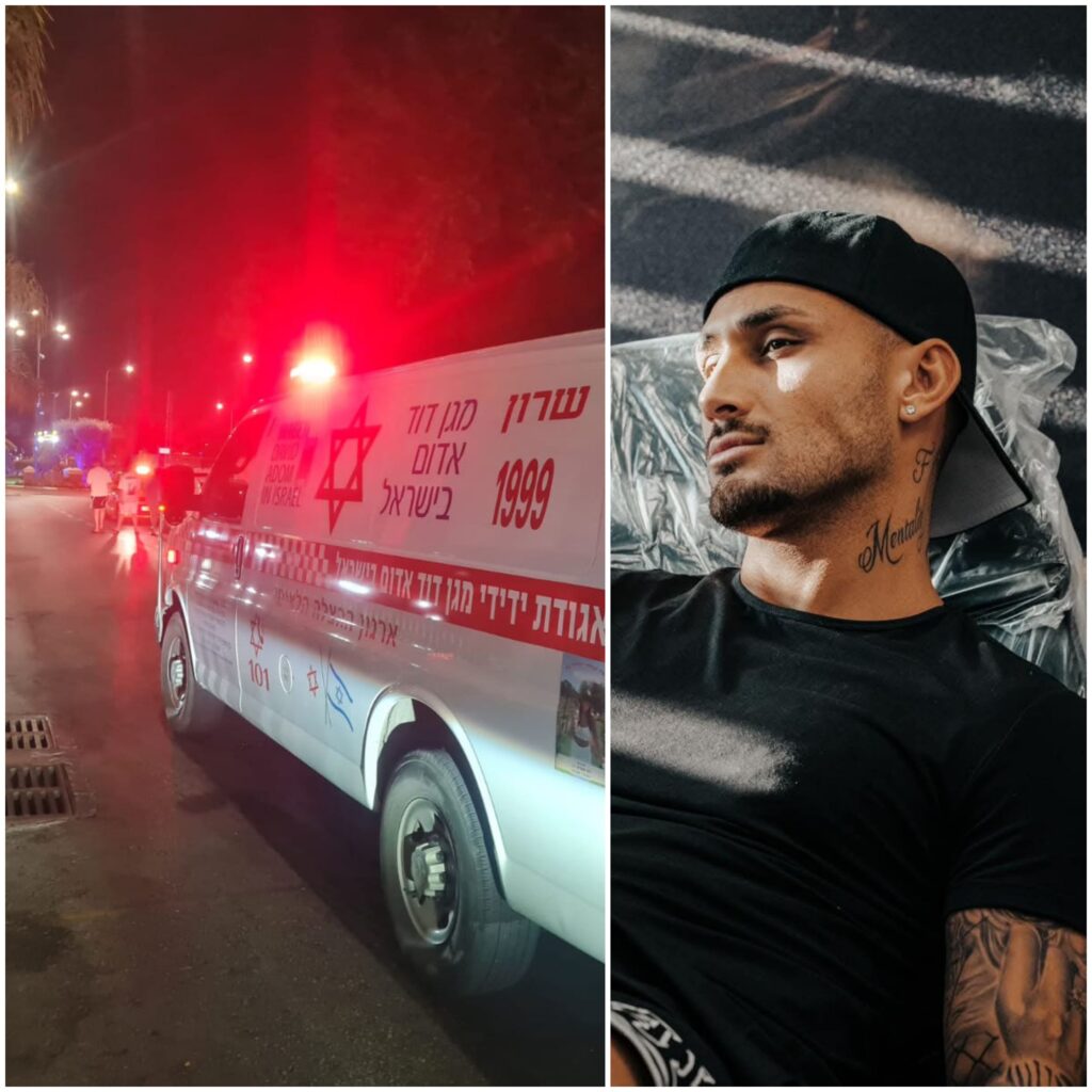 תמונה חצויה של ארז איסקוב ושל אמבולנס בזירת התאונה