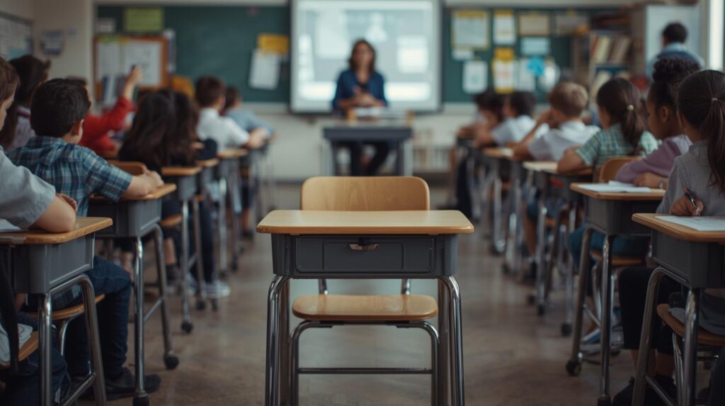 אילוסטרציה של כיתה עם כסא ריק