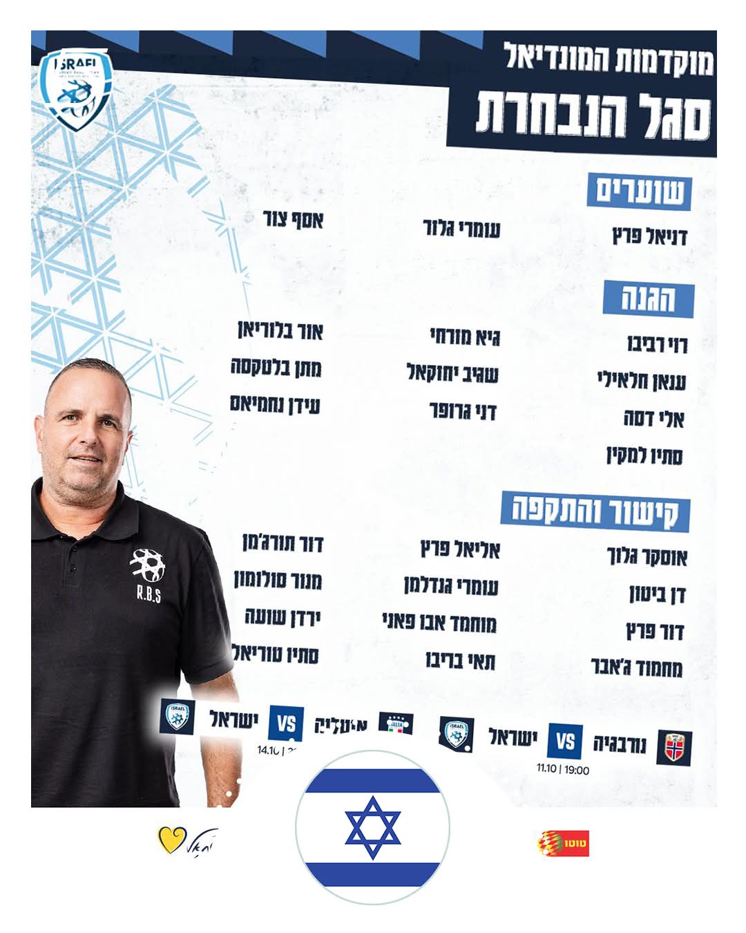 סגל נבחרת ישראל. צילום: ההתאחדות לכדורגל.