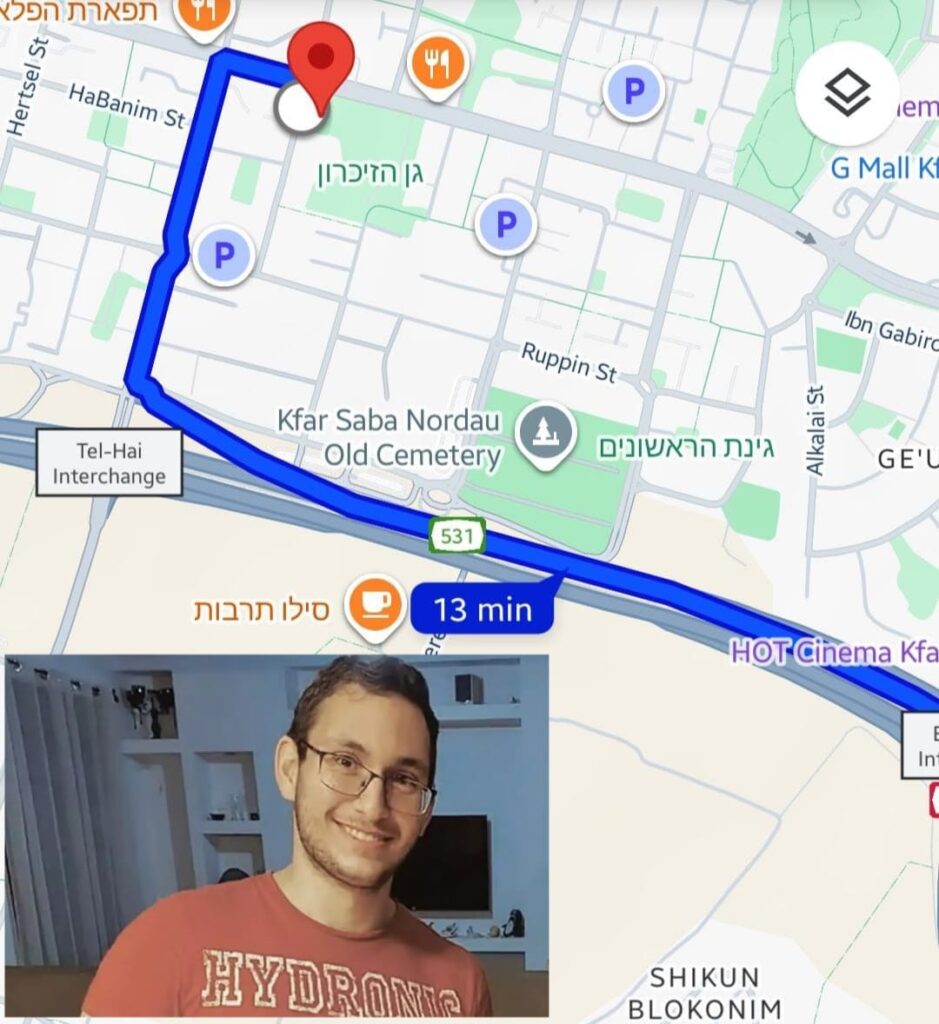 מסלול מסע ההלויה בצירוף תמונתו של תמיר נמרודי ז"ל