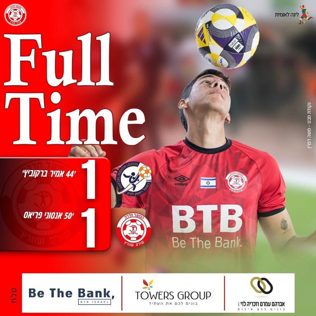 תיקו בין שתי הקבוצות. צילום: דף הפייסבוק הרשמי של הפועל חדרה