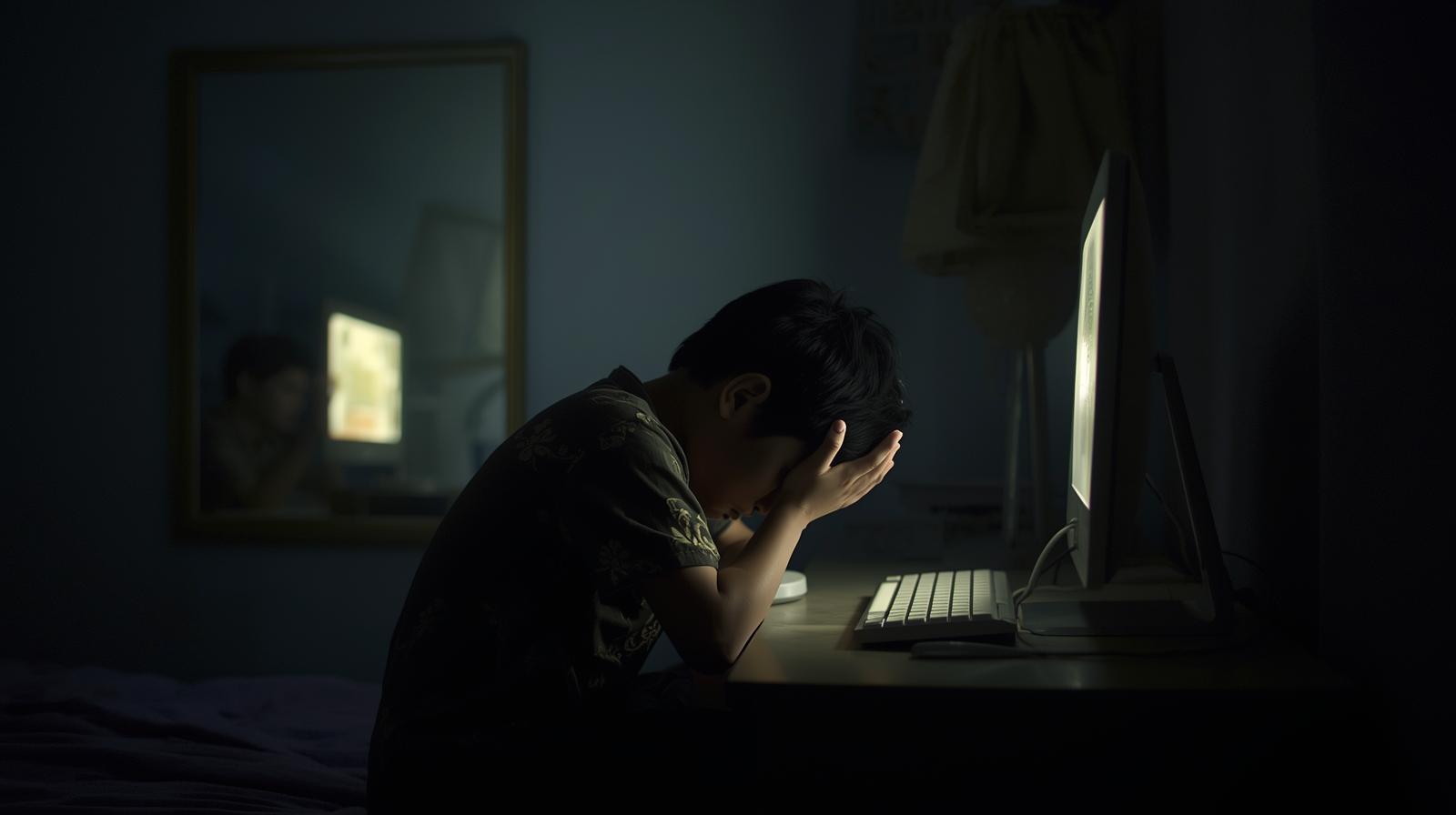 ילד מתוסכל מול מחשב