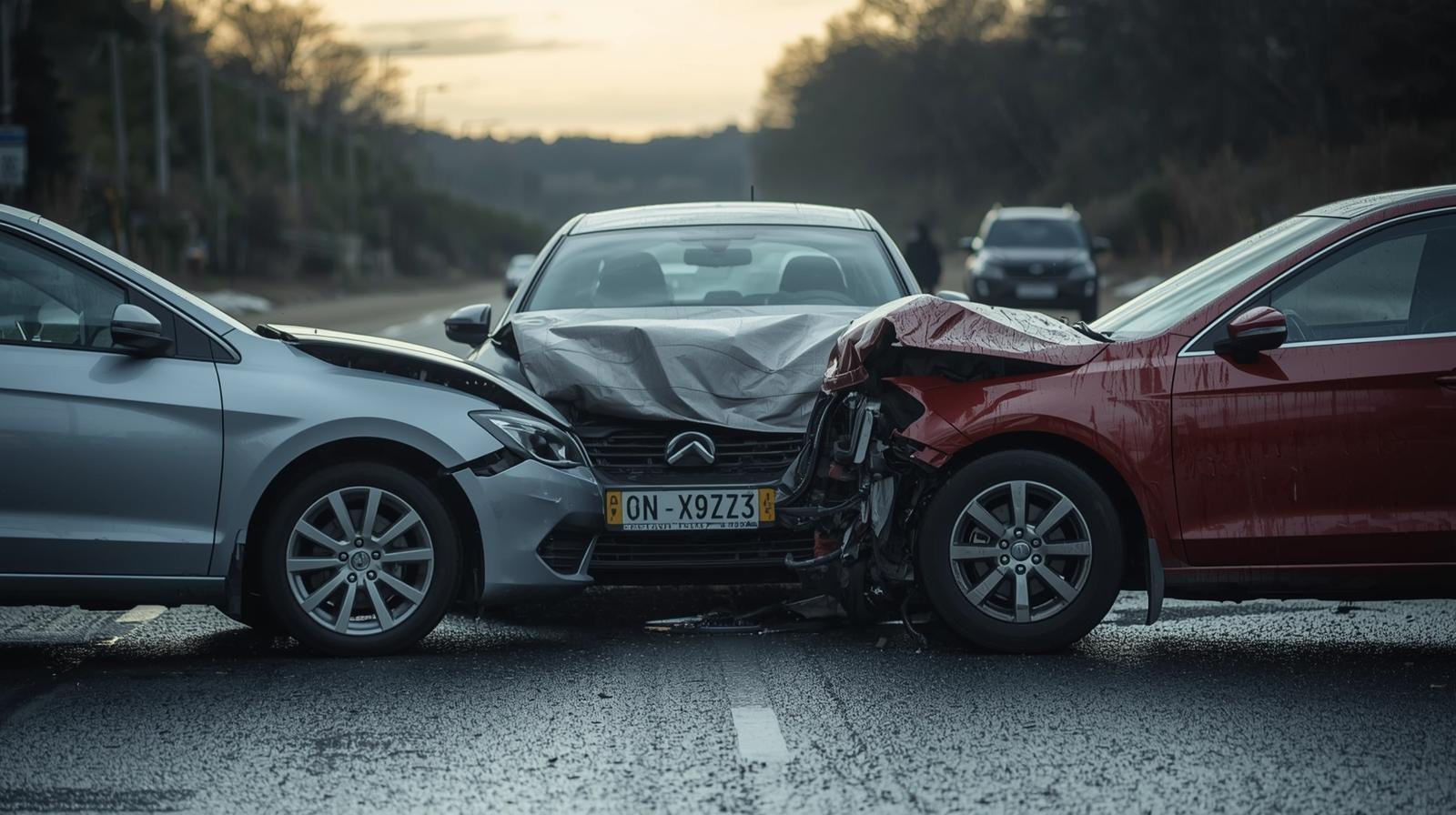 תמונה של תאונת שרשרת של שלושה כלי רכב