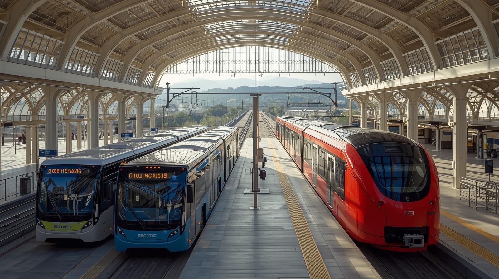רכבת ואוטובוסים במתחם תחבורתי