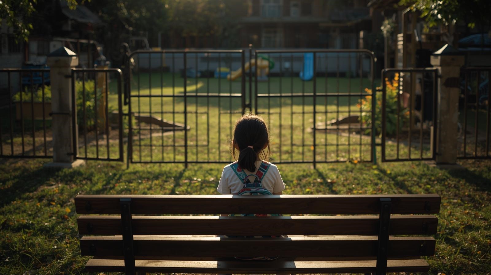 ילדה לבדה על ספסל