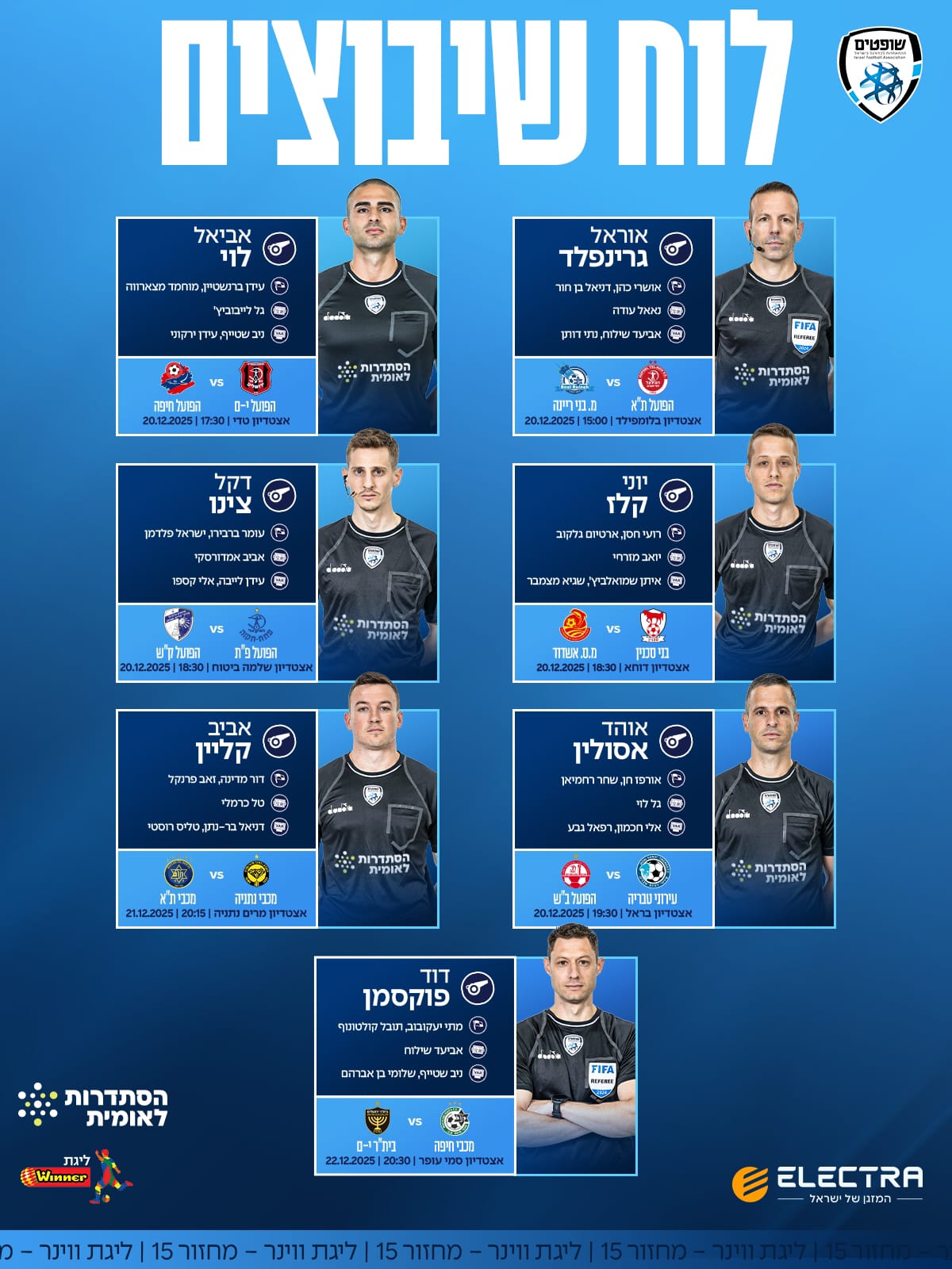 מי צוות השיפוט שיישפוט במשחק הקרוב של מכבי נתניה? קרדיט: איגוד השופטים