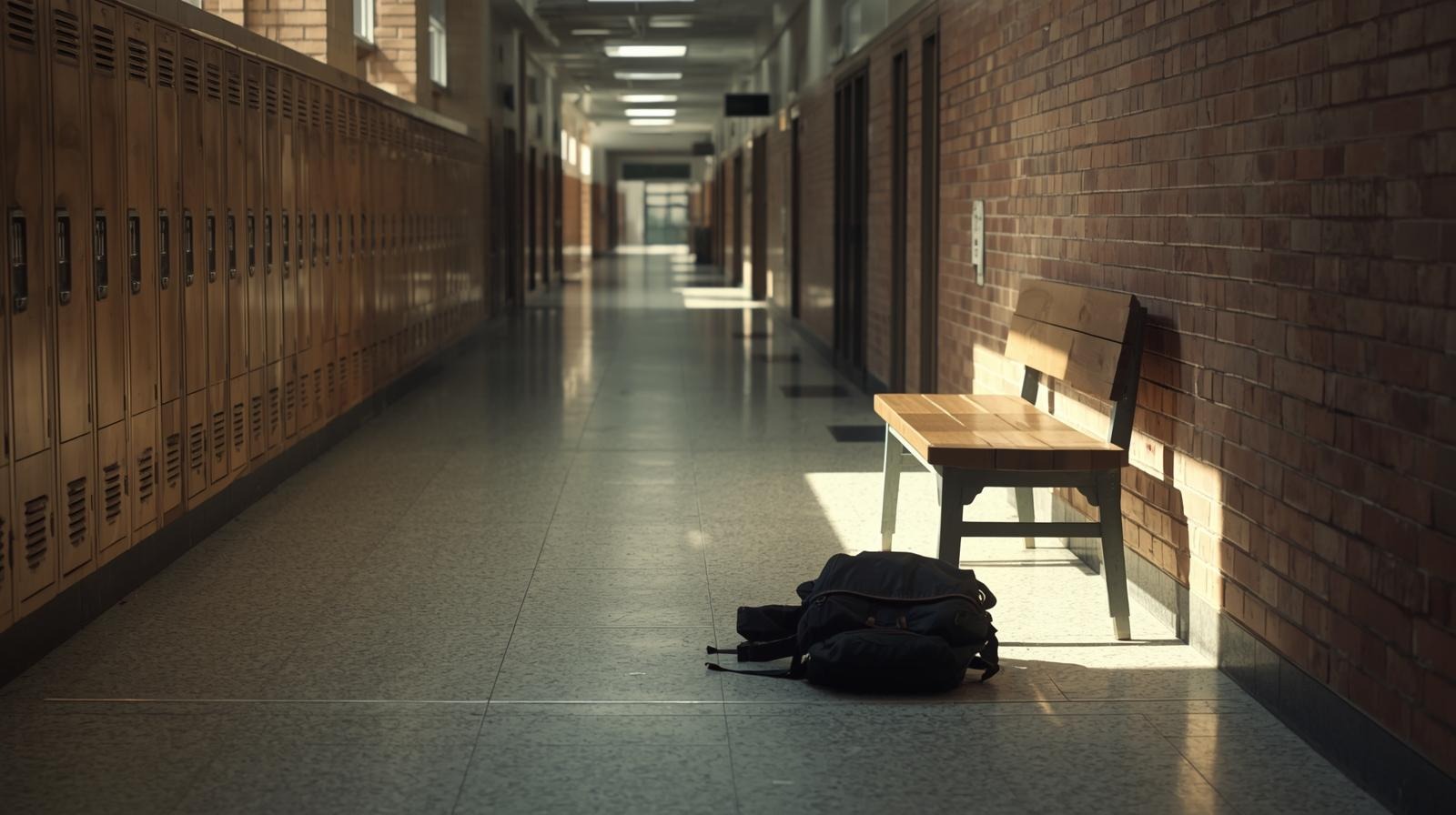 תיק זרוק במסדרון בית ספר