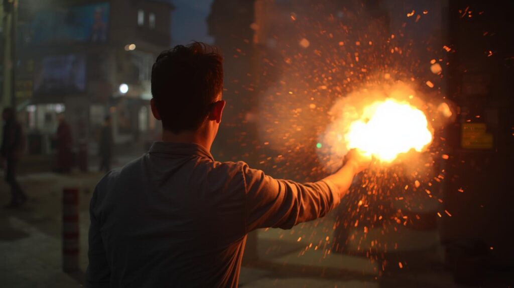 בחור עם בקבוק תבערה ביד