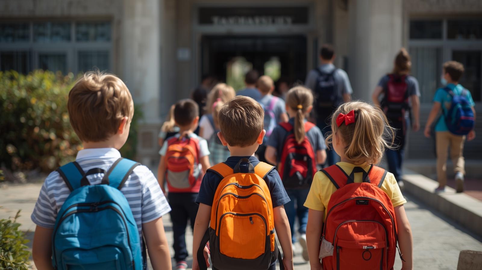 ילדים נכנסים לבית ספר