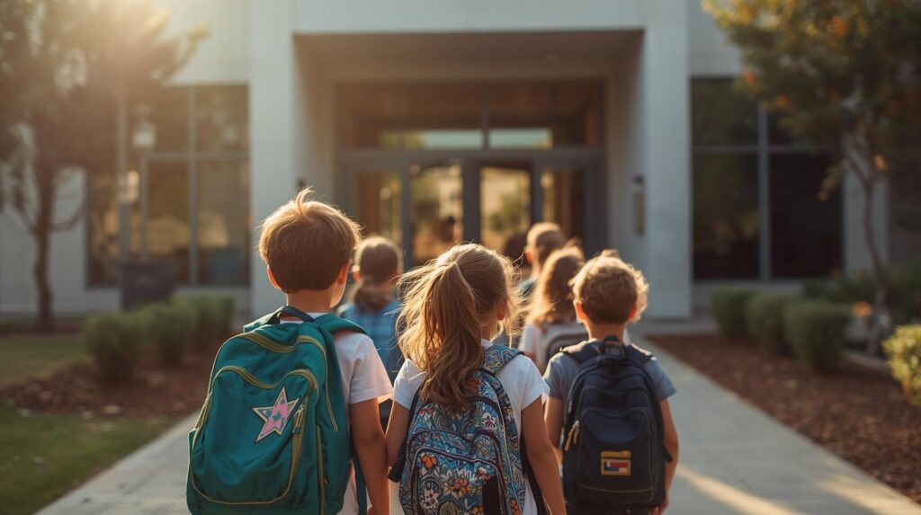 ילדים בכניסה לבית הספר