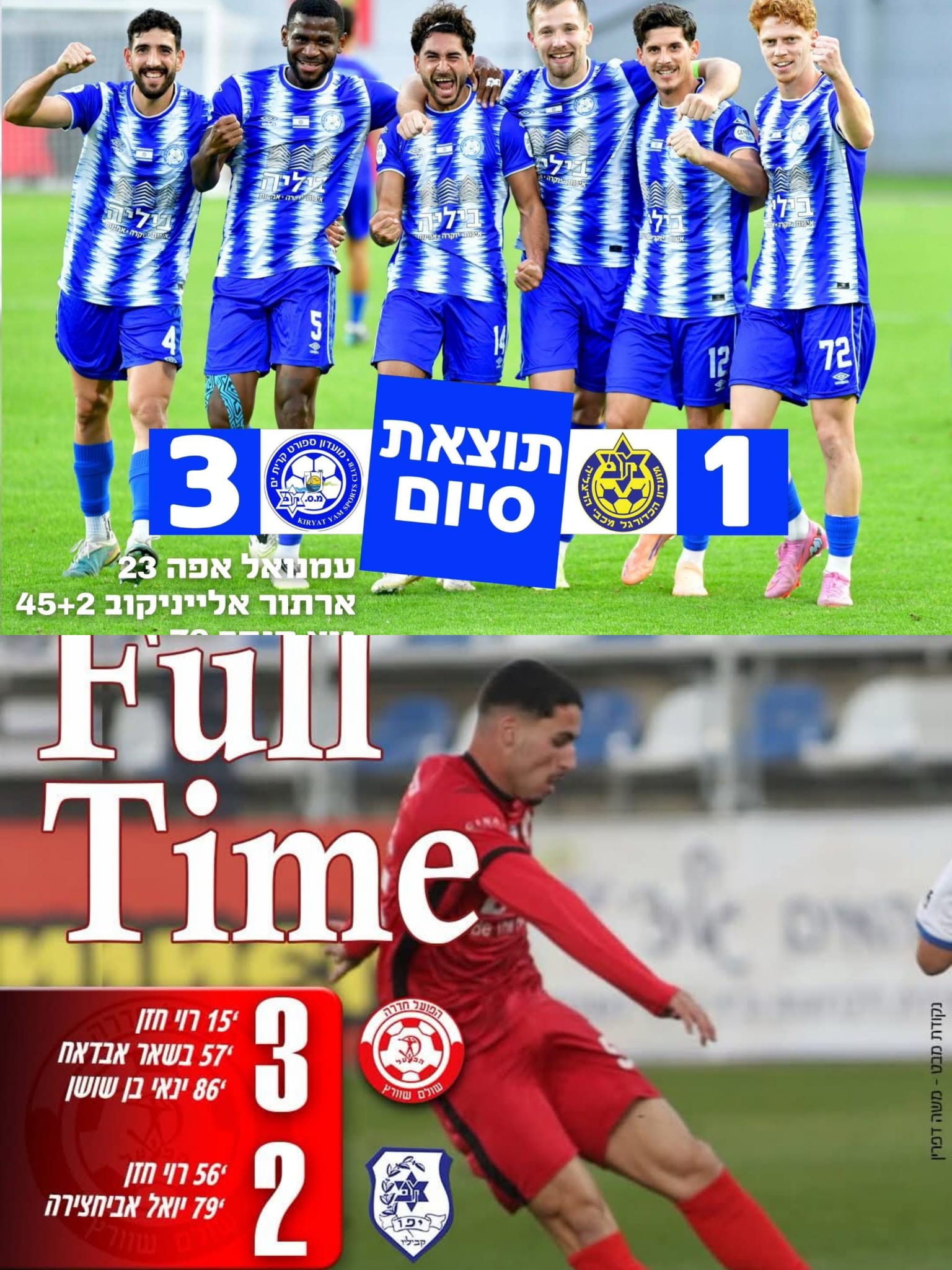 משחקי יום שישי. צילום: דפי הפייסבוק של הפועל חדרה ומ.ס קרית ים