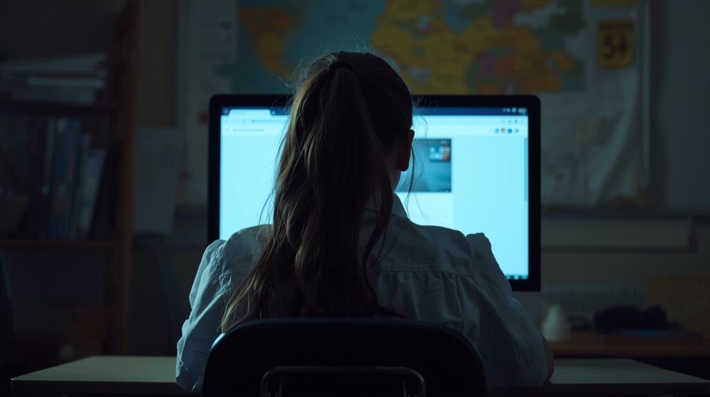 תלמידה מול מחשב